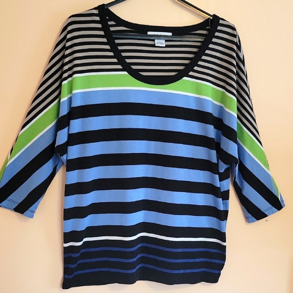 Liz Claibourne Striped Women's Top - Black, Blue, Green